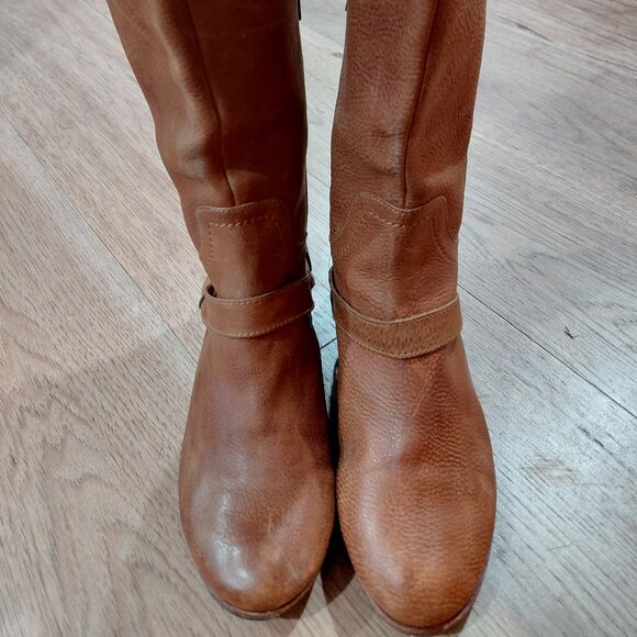 Ugg Womens Channing Tall Brown Leather Riding Boots Western Buckle Zipper Size 8 - Picture 2 of 8